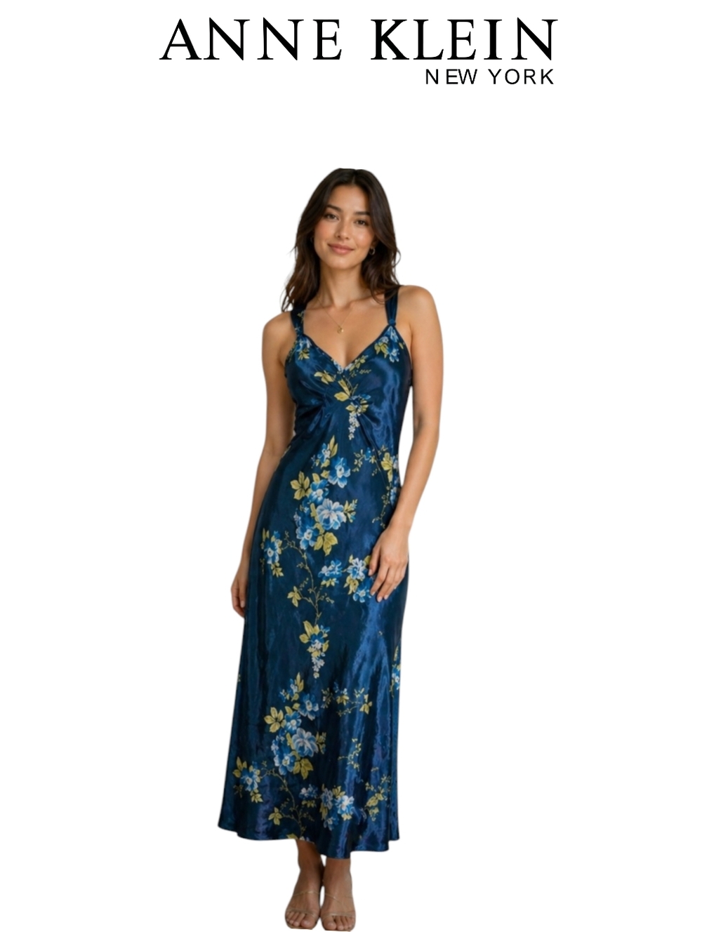 Vintage Y2K Ann Klein Sleeveless Floral Slip Dress Satin Bodycon Dress Size:S